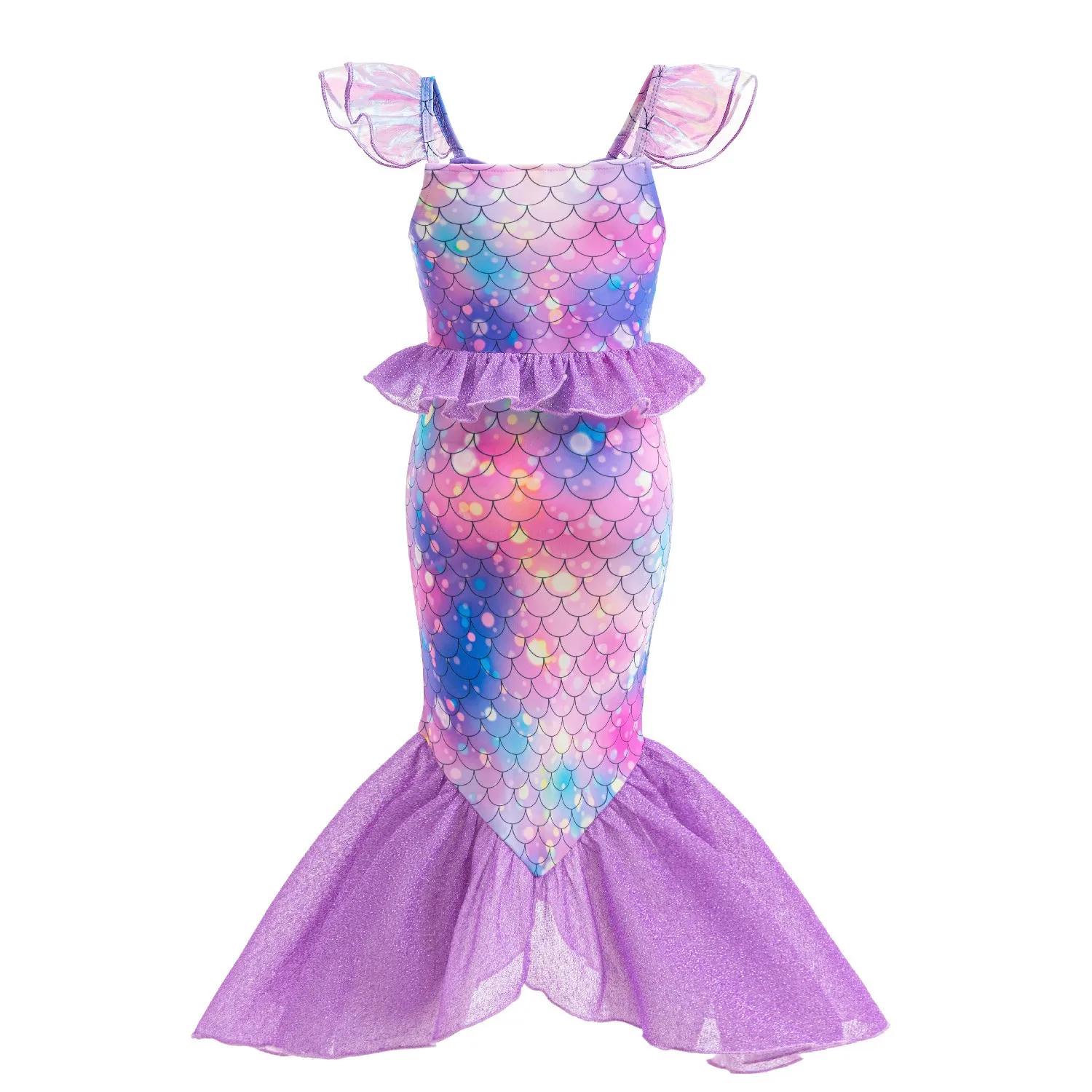 Robe princesse sirène violette pour filles - Costume queue de poisson, fête carnaval ou Halloween