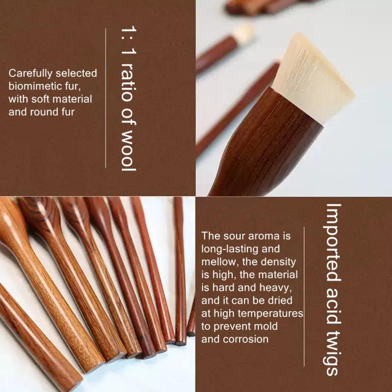 Ensemble de pinceaux de maquillage en bois de santal, mélangeur de fond de teint en poudre, sculptur