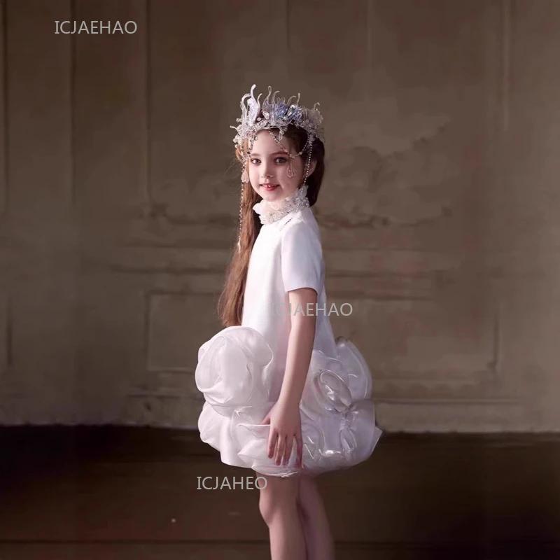 Robe de soirée blanche pour enfants, filles, princesse, pour récital de piano, robe de cérémonie, te