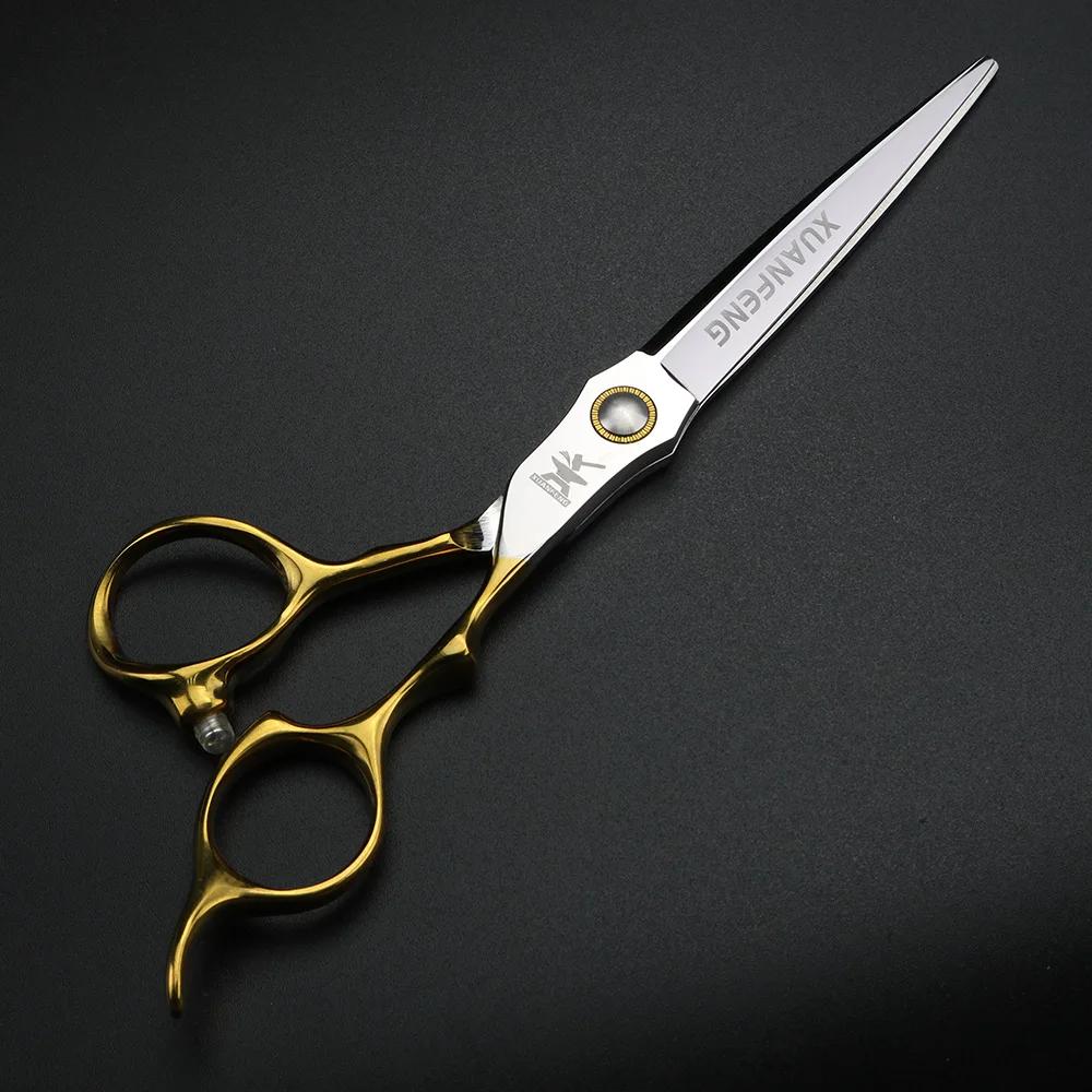 XUANFENG ciseaux à cheveux professionnels à poignée dorée 6.5 "440C ciseaux de coupe de barbier en a