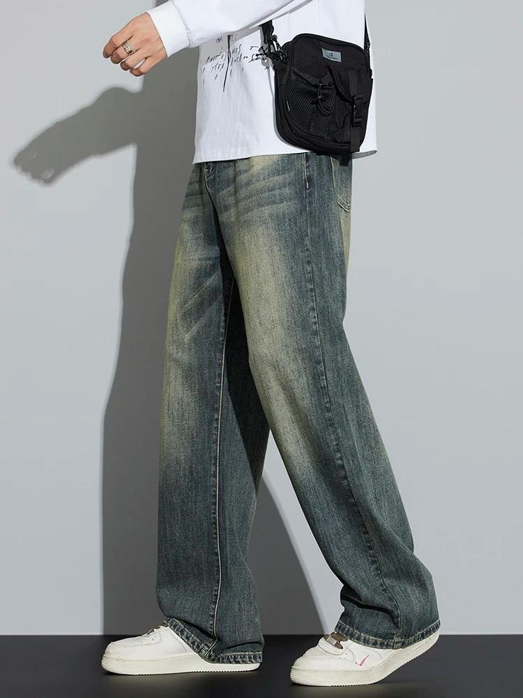 Jean Baggy en Coton à Jambes Larges pour Homme, Streetwear Rétro, Mode Coréenne, Denim Délavé Droit,