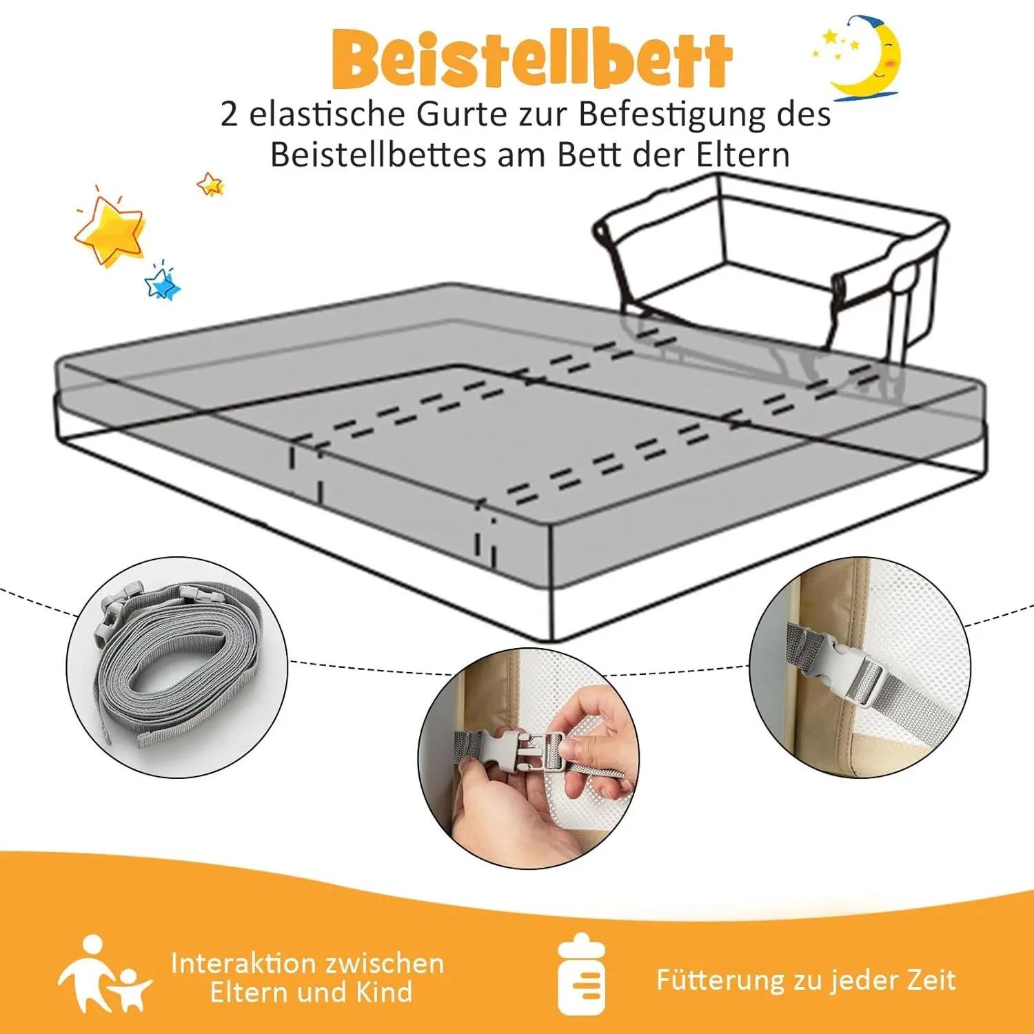 Lit bébé 4-en-1 avec moustiquaire, berceau d'appoint, lit bébé et berceau de voyage avec matelas, 6