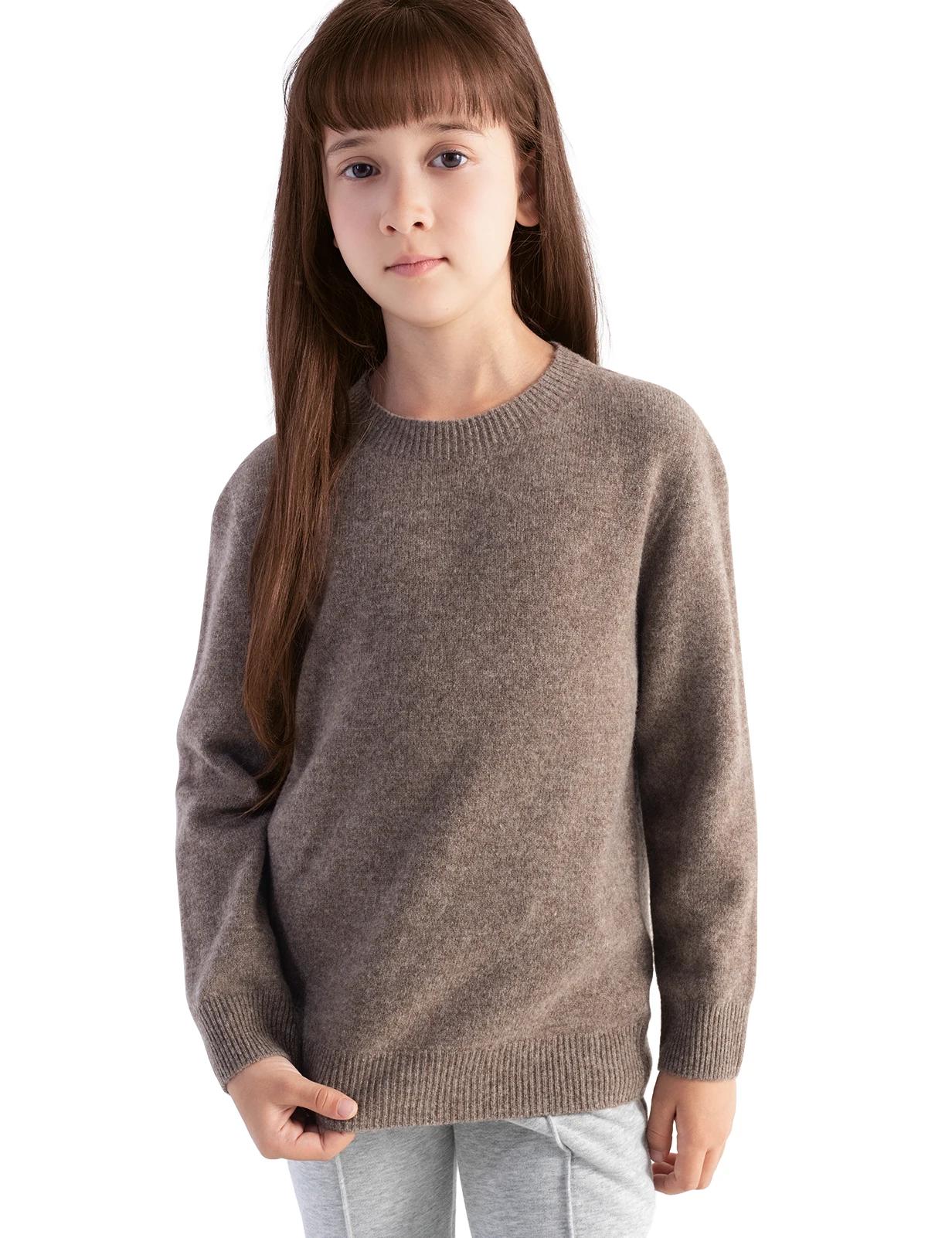Pull en laine mérinos 100% pour garçons et filles, col rond, manches longues, sans couture, haut pou