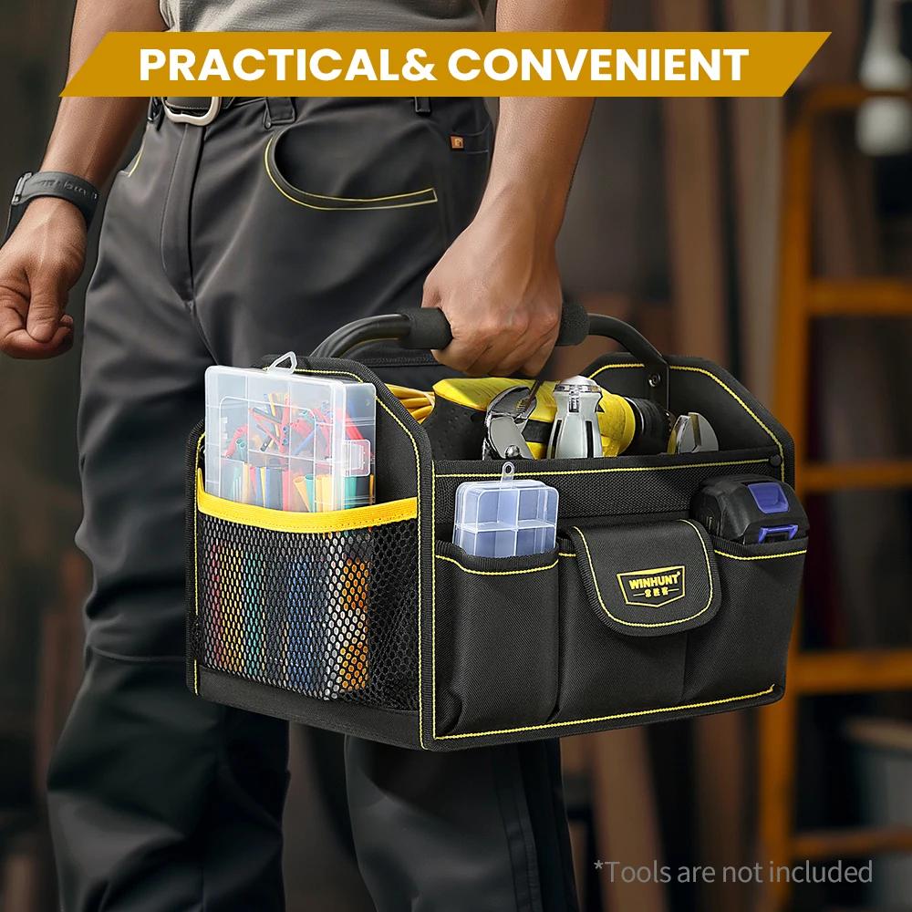 WINHUNT Sac fourre-tout, sac à outils à bouche large à 10 poches, bac à outils d'électricien tubulai