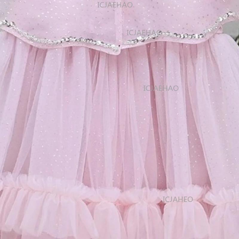 Robe de princesse rose faite à la main avec fleurs 3D pour anniversaire, tenue de soirée formelle po
