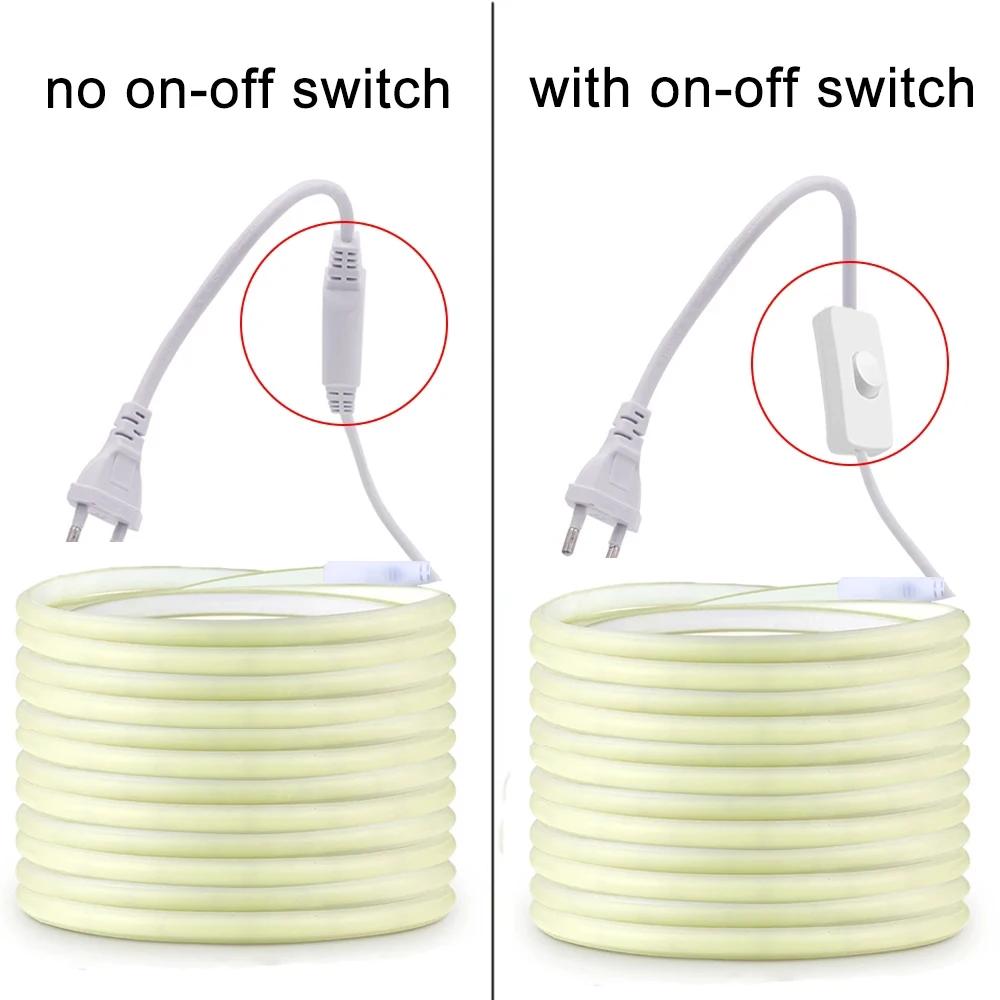 Bande LED COB étanche 220V avec interrupteur marche/arrêt, ruban Flexible pour chambre à coucher, cu