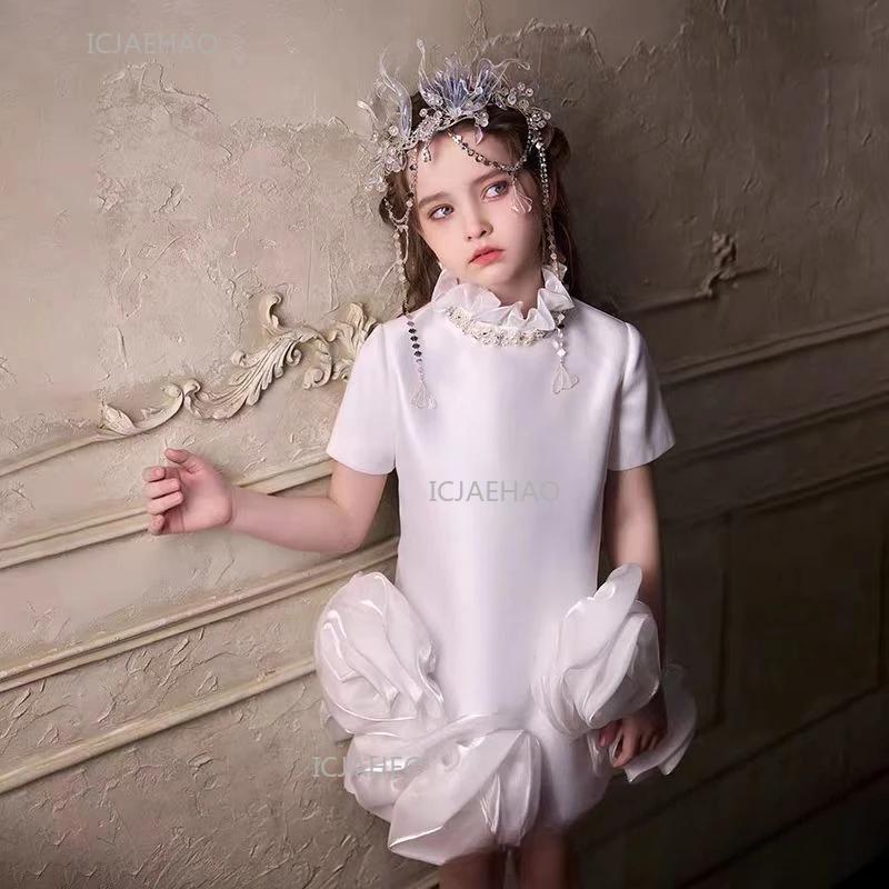 Robe de soirée blanche pour enfants, filles, princesse, pour récital de piano, robe de cérémonie, te