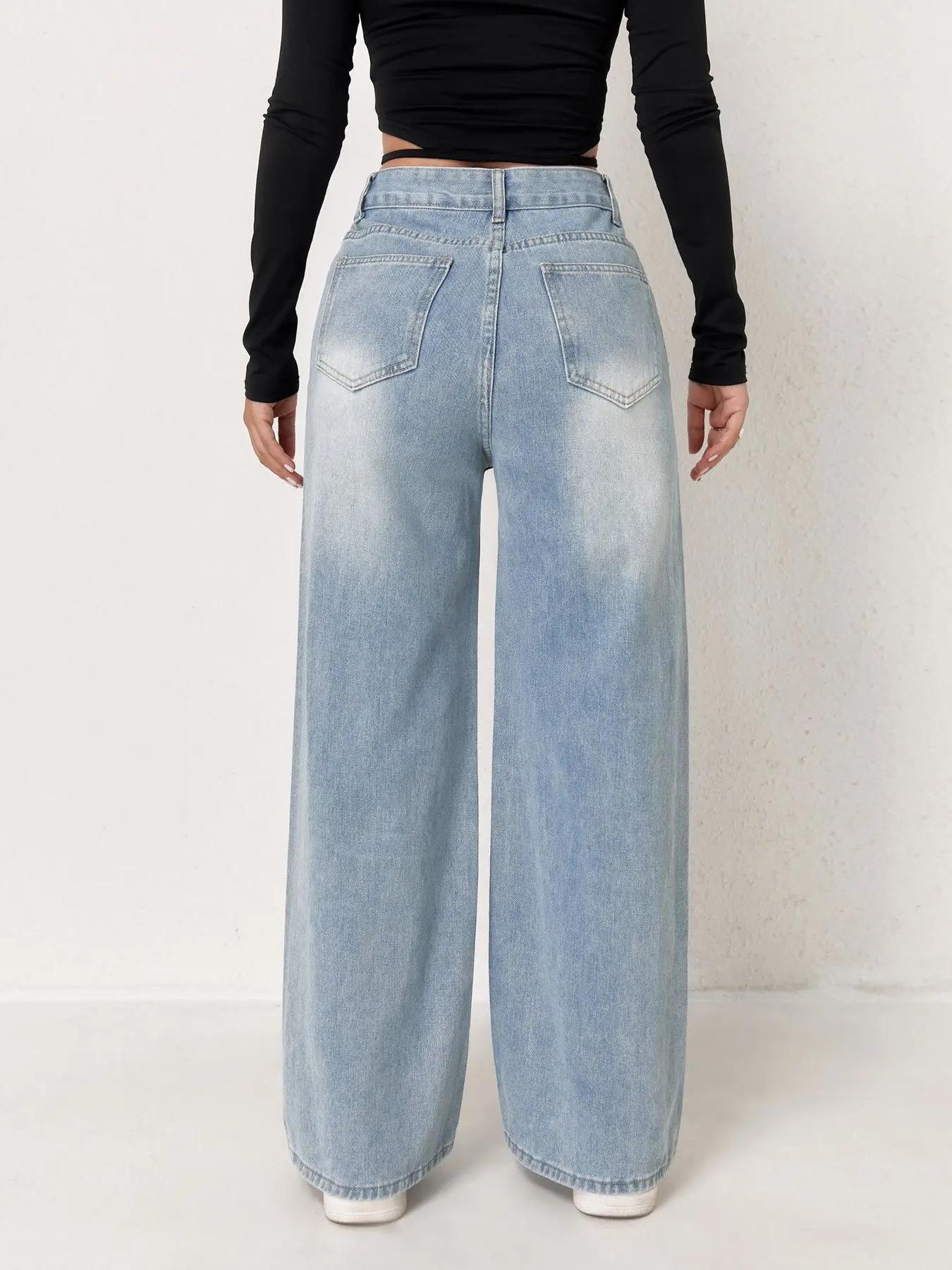 Jean pour femme Y2k, vêtements bleu clair, jambes larges, pantalon en Denim, ample, mode Simple, ext