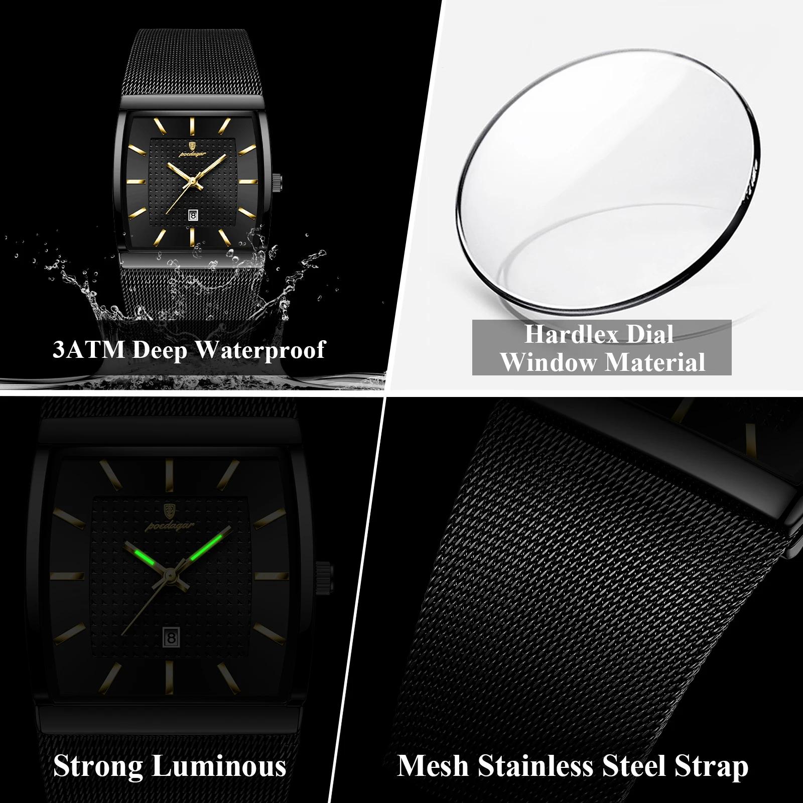 POEDAGAR Top luxe hommes montre-bracelet étanche lumineux en acier inoxydable maille Date homme mont