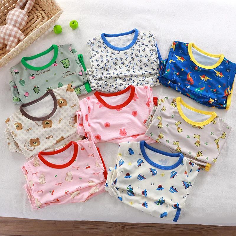 Ensemble pyjama pour bébé, manches courtes, vêtements de nuit pour bébé, dessin animé, vêtements de