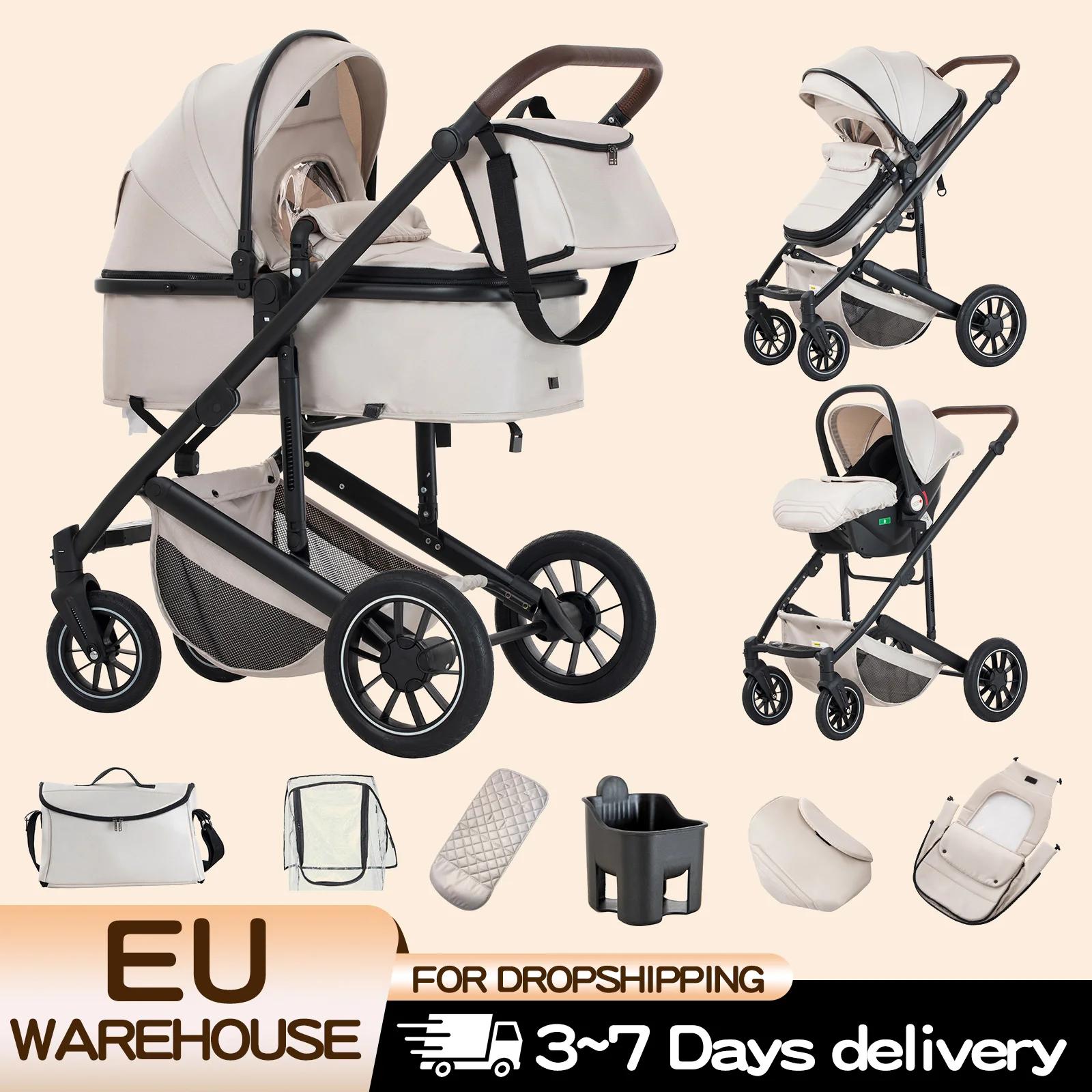 Poussette 3 en 1 pour bébé, siège inclinable pliable pour nouveau-né et enfant en bas âge, système d
