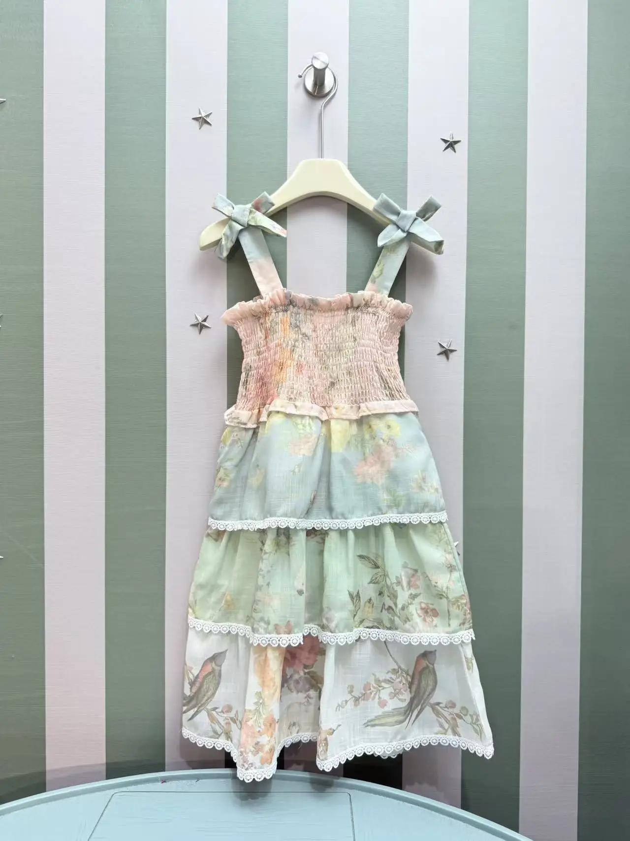 Vêtements d'été haut de gamme pour enfants, nouveau Design à la mode, robe à bretelles imprimée flor