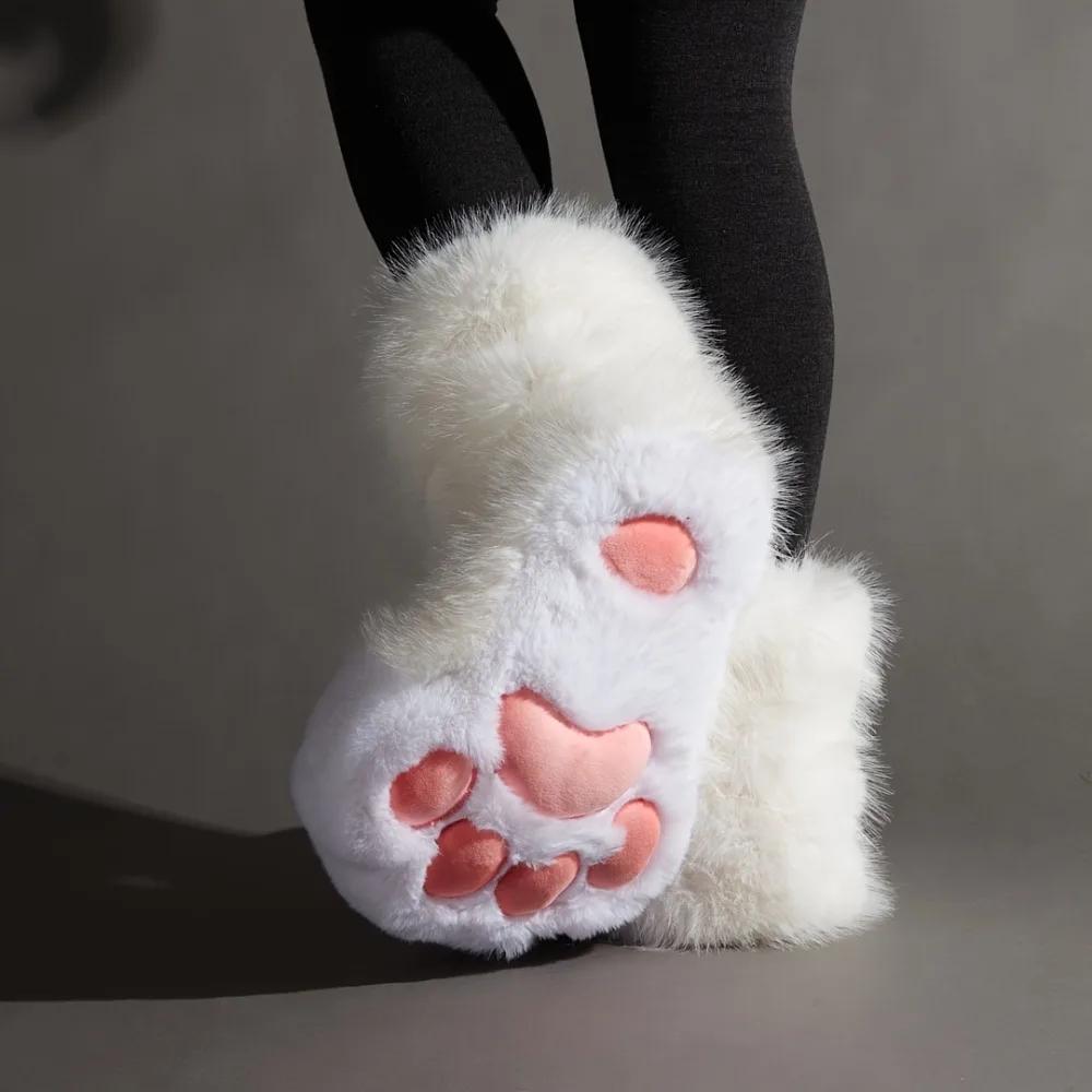 Kawaii Anime Cosplay patte de chat chaussons en peluche femmes chaud hiver maison pantoufles mignon