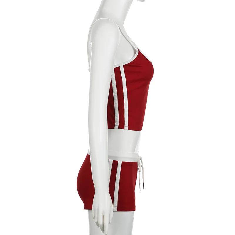 Y2K – ensemble de tenues d'été pour femmes, lettres brodées, couleur contrastée, Sexy, Slim, dos nu,