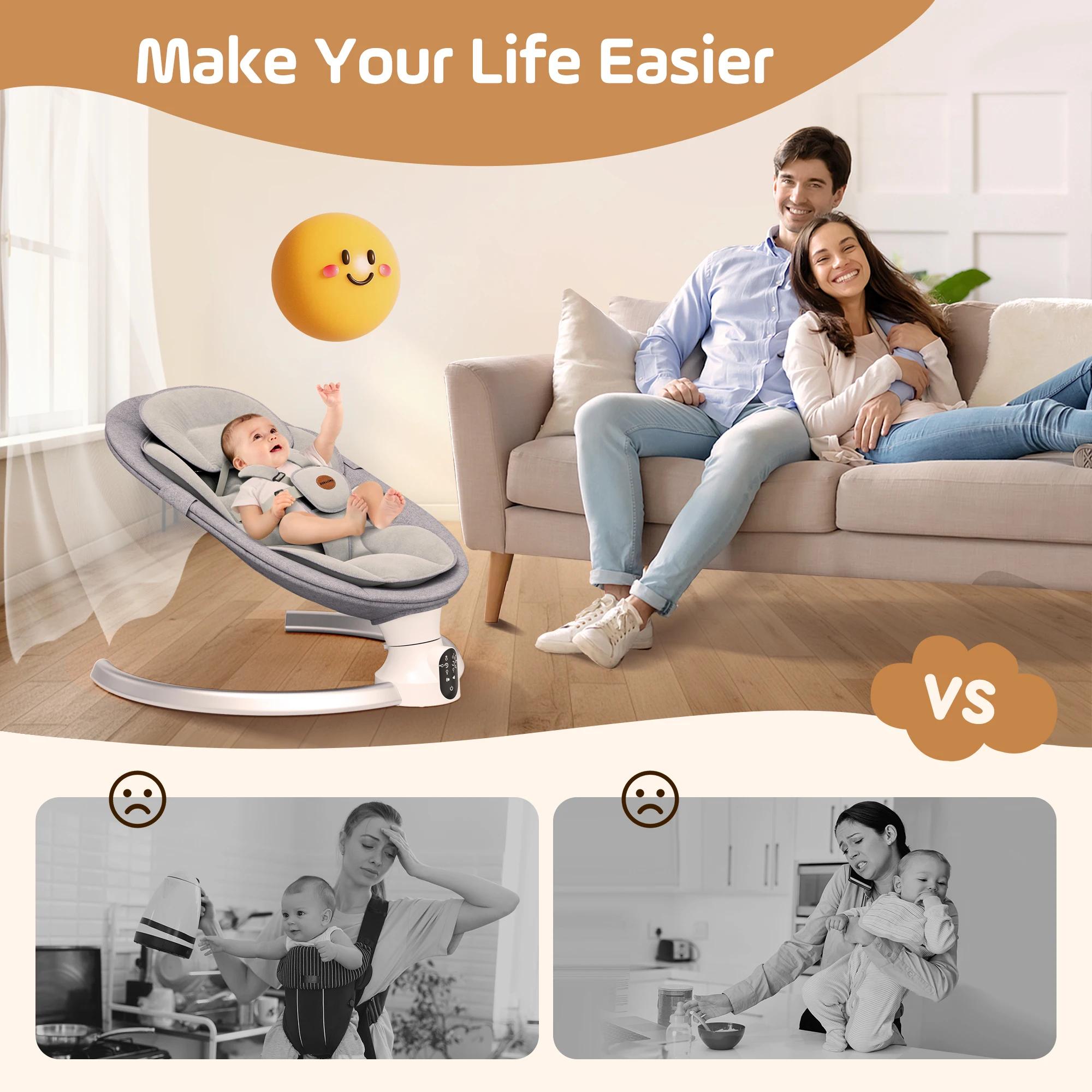 Berceau électrique pour bébé, chaise berçante pour bébé, smartphone, batterie ou connexion électriqu