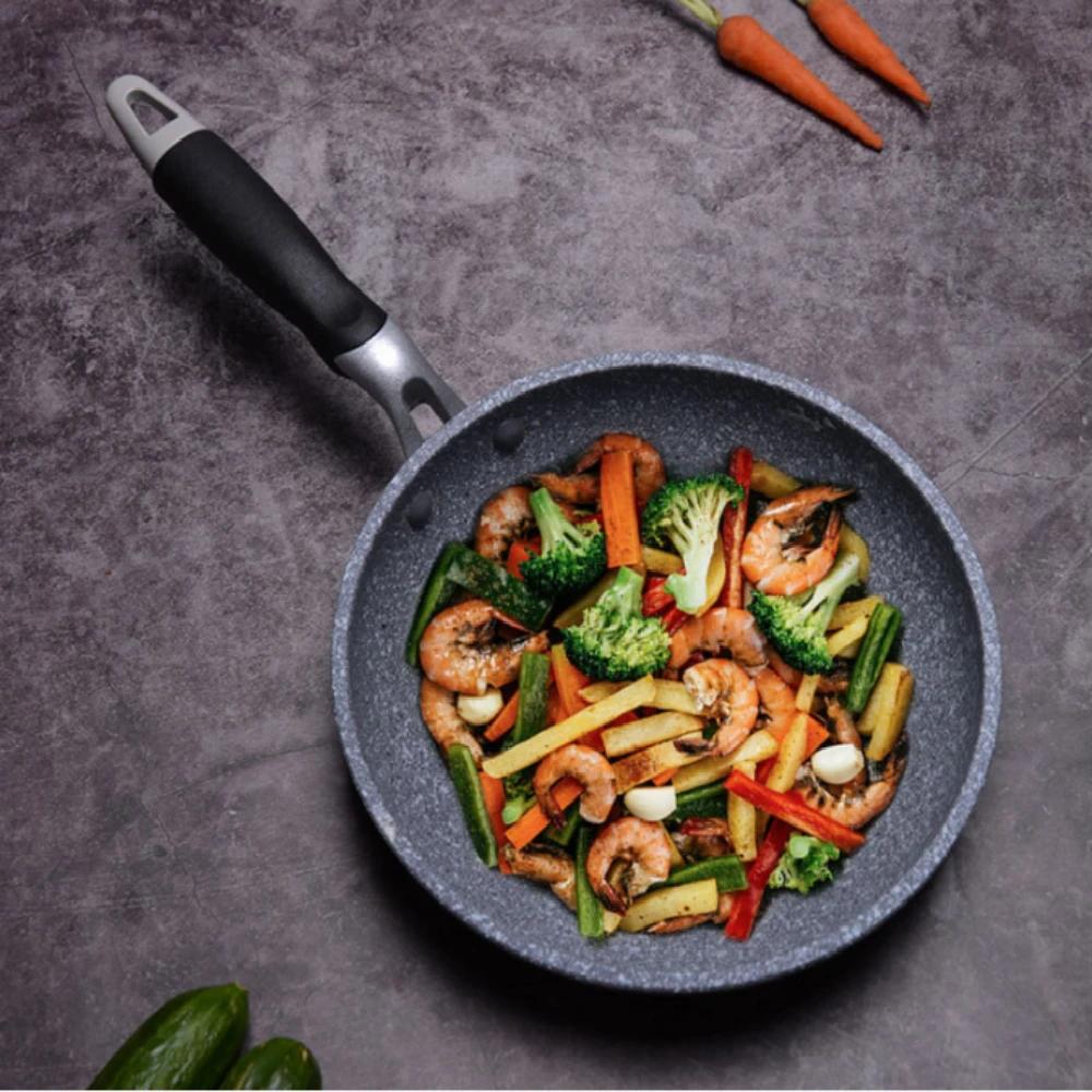 Poêle à Wok en pierre Durable, Pot en céramique antiadhésif, friteuse à Induction, cuisson de Steak,