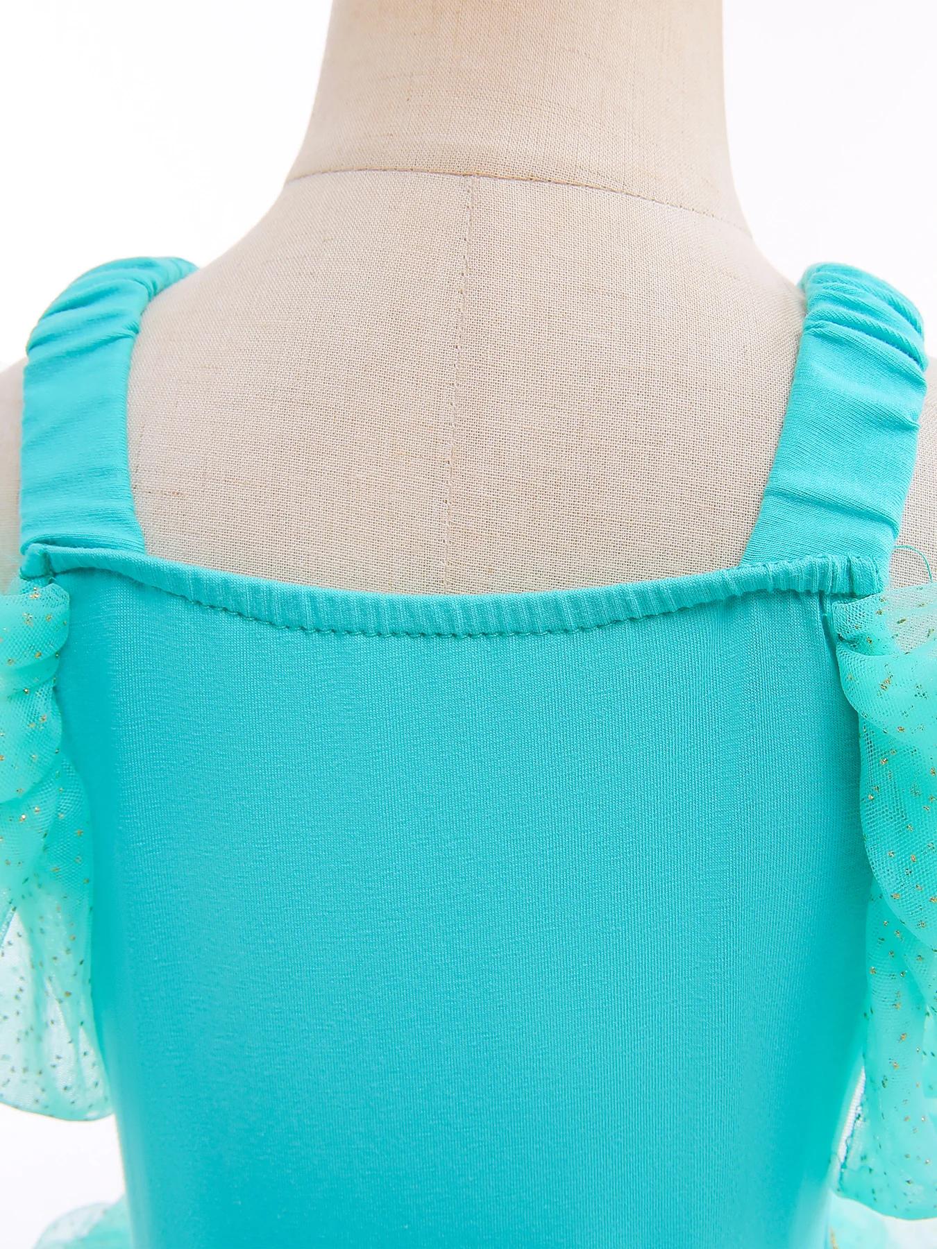 Robe de danse de Ballet pour filles, princesse Jasmine, manches à volants, jupe Tutu courte, Costume