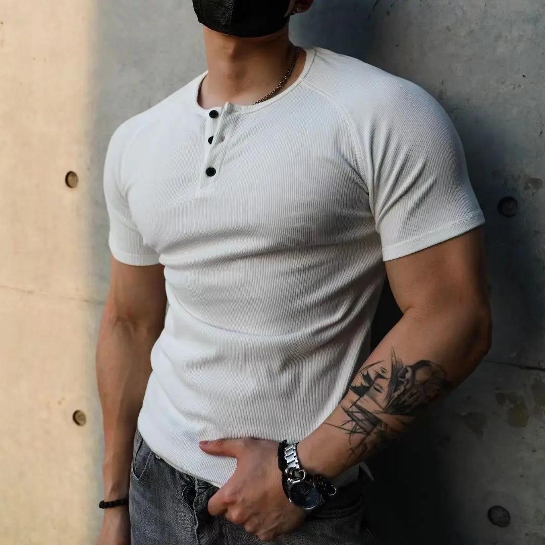T-shirt hommes décontracté à manches courtes jogging musculaire musculation T-shirt mâle gymnase Fit