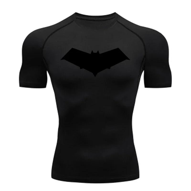 Été décontracté course Compression T-Shirt hommes hauts chauve-souris imprimé séchage rapide Fitness