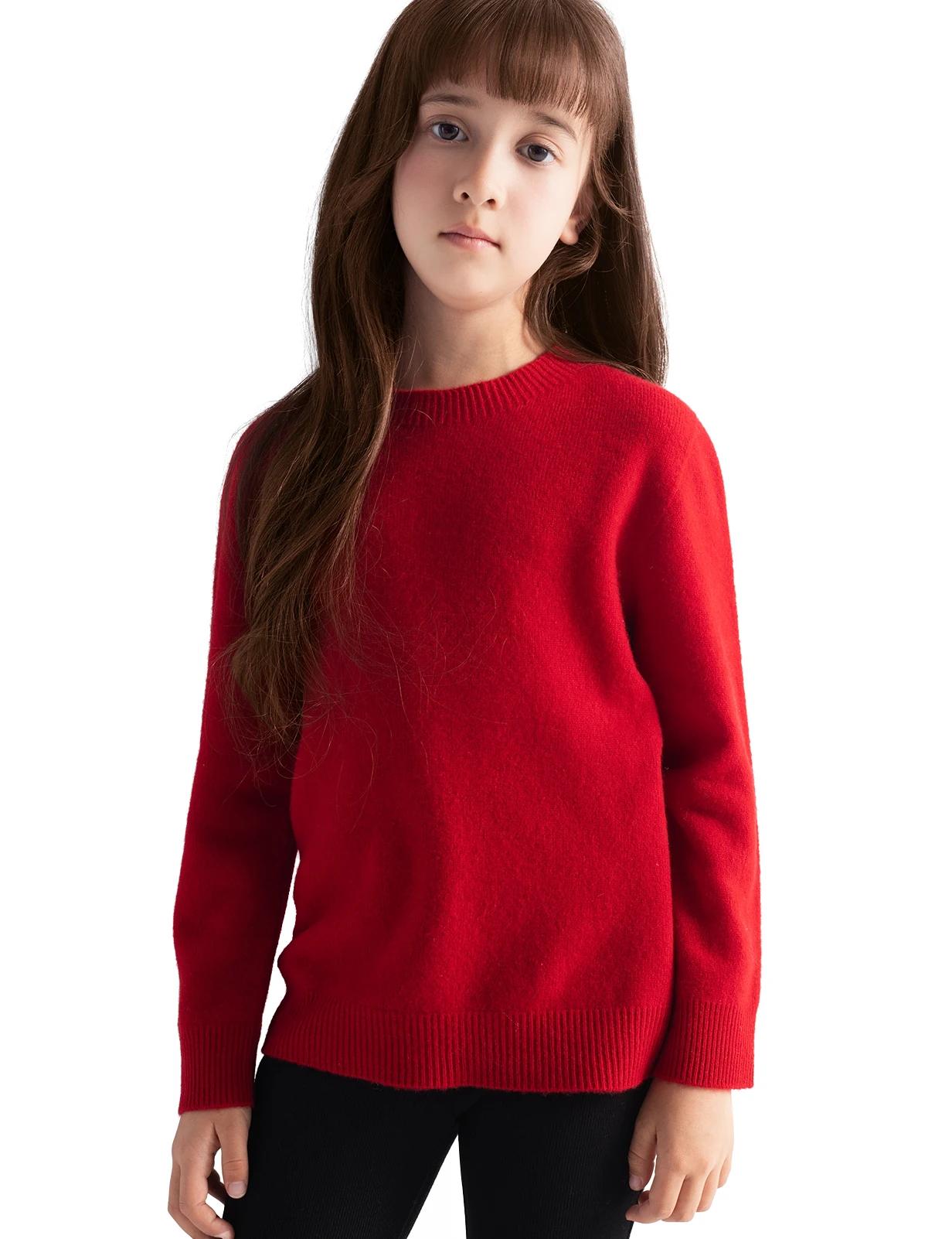 Pull en laine mérinos 100% pour garçons et filles, col rond, manches longues, sans couture, haut pou