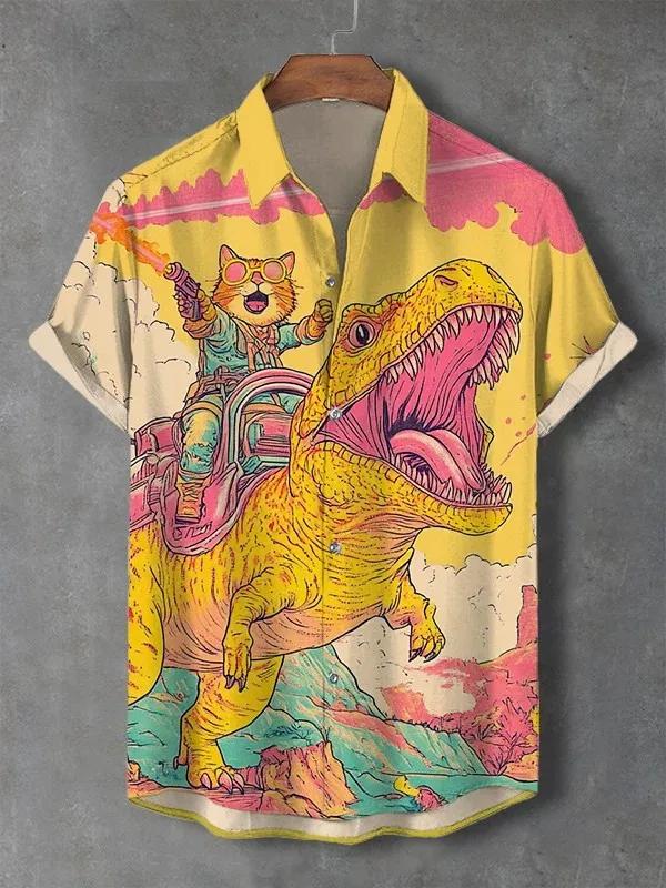 Chemises graphiques de chat pour hommes, chemise à manches courtes boutonnée à revers pour l'été, ha