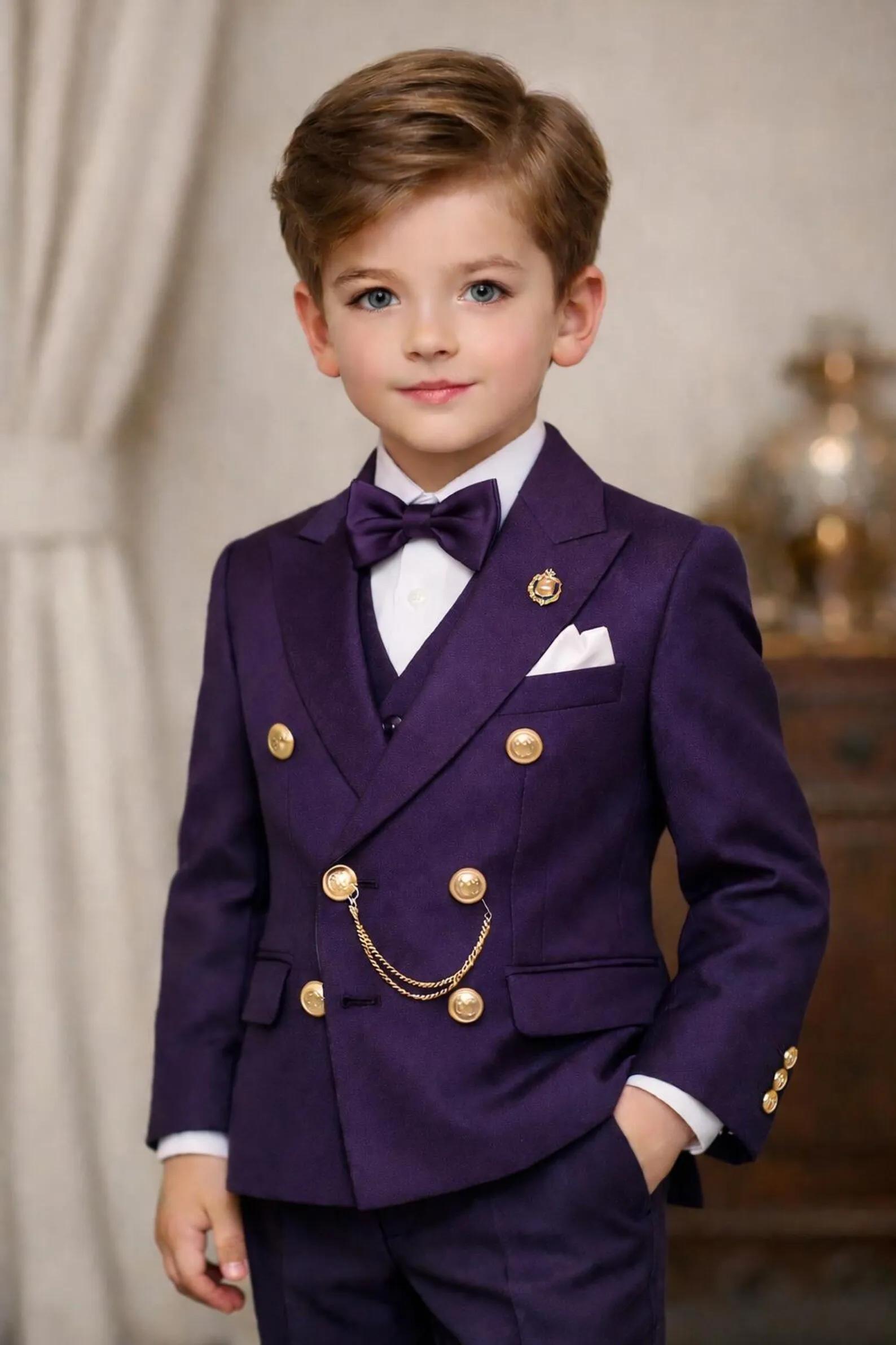 Costume Garçon Croisé 2 Pièces pour Mariage, Tenue de Garçon d'Honneur pour Anniversaire, Ensemble E
