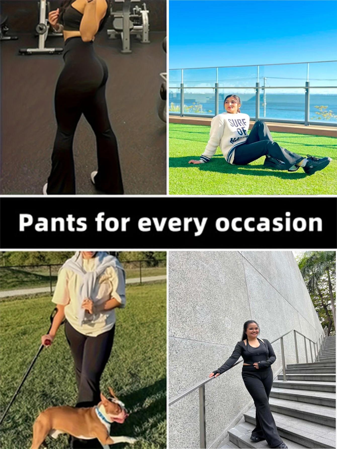 Pantalon de yoga évasé taille haute extensible pour le sport, pantalon de fitness rehausseur de hanc