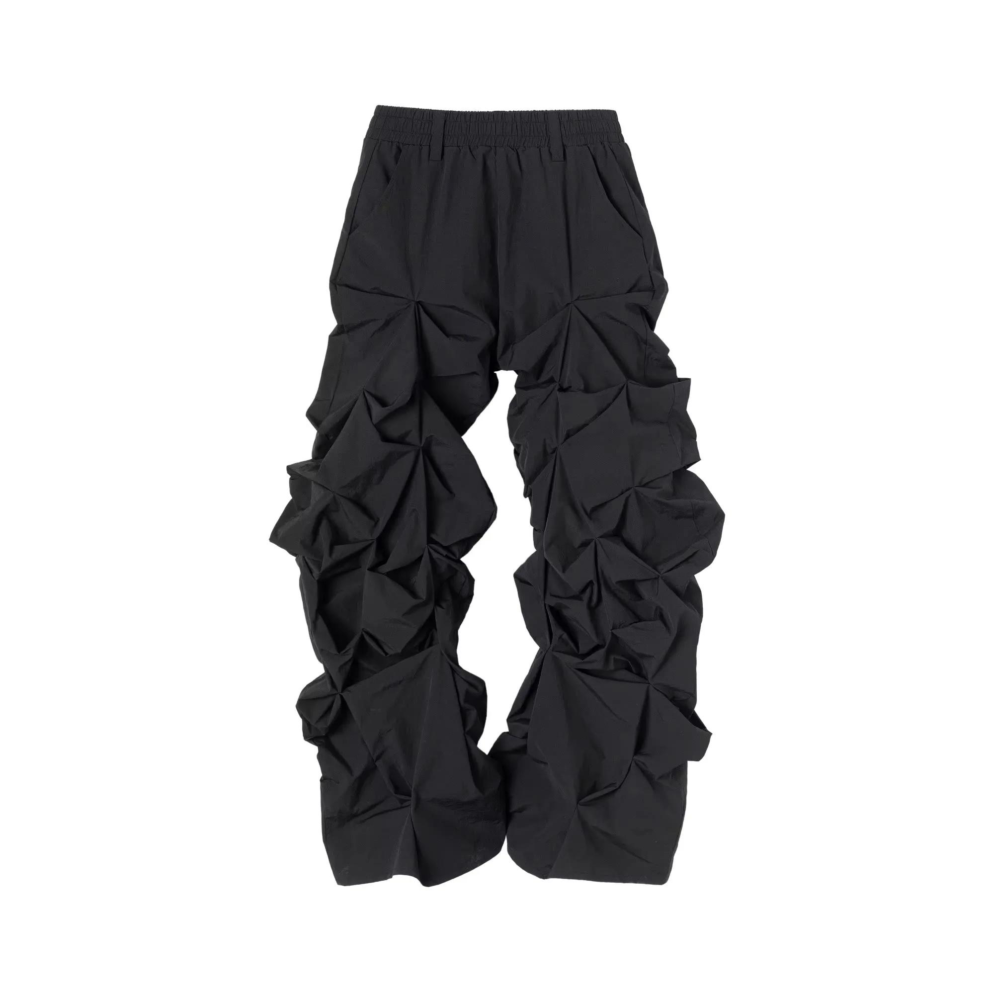 Mauroicardi printemps automne Cool Long noir empilé pantalon pour hommes taille élastique Streetwear