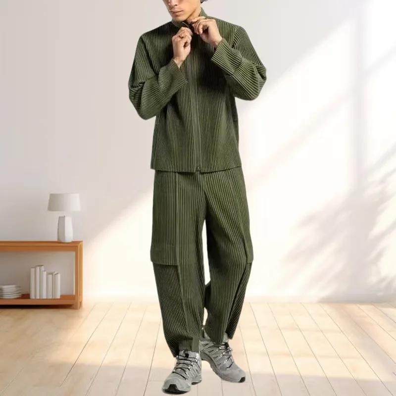 Miyake – veste plissée pour hommes, garde-robe, veste décontractée, ample, manches longues, fermetur