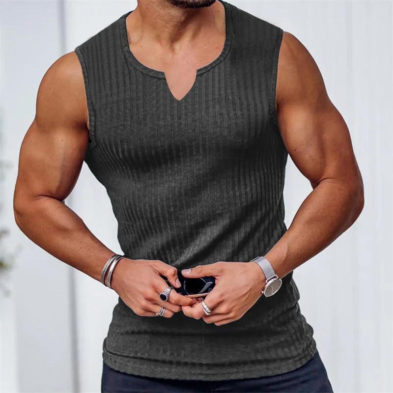 Chemise sans manches à col en V pour hommes, haut de gym glacé, maillot de corps de sport, vêtements
