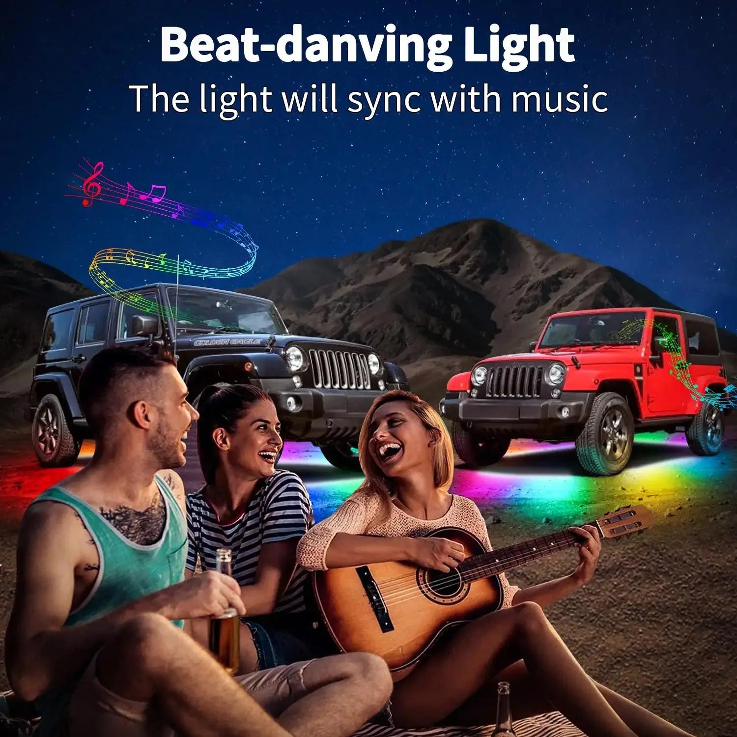 Bande lumineuse LED RGB Flexible pour voiture, 12V, lumière ambiante sous le corps, avec contrôle pa