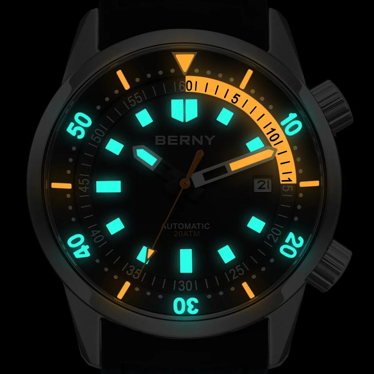 BERNY montres de plongée pour hommes 200M étanche Super lumineux automatique mécanique montre de plo