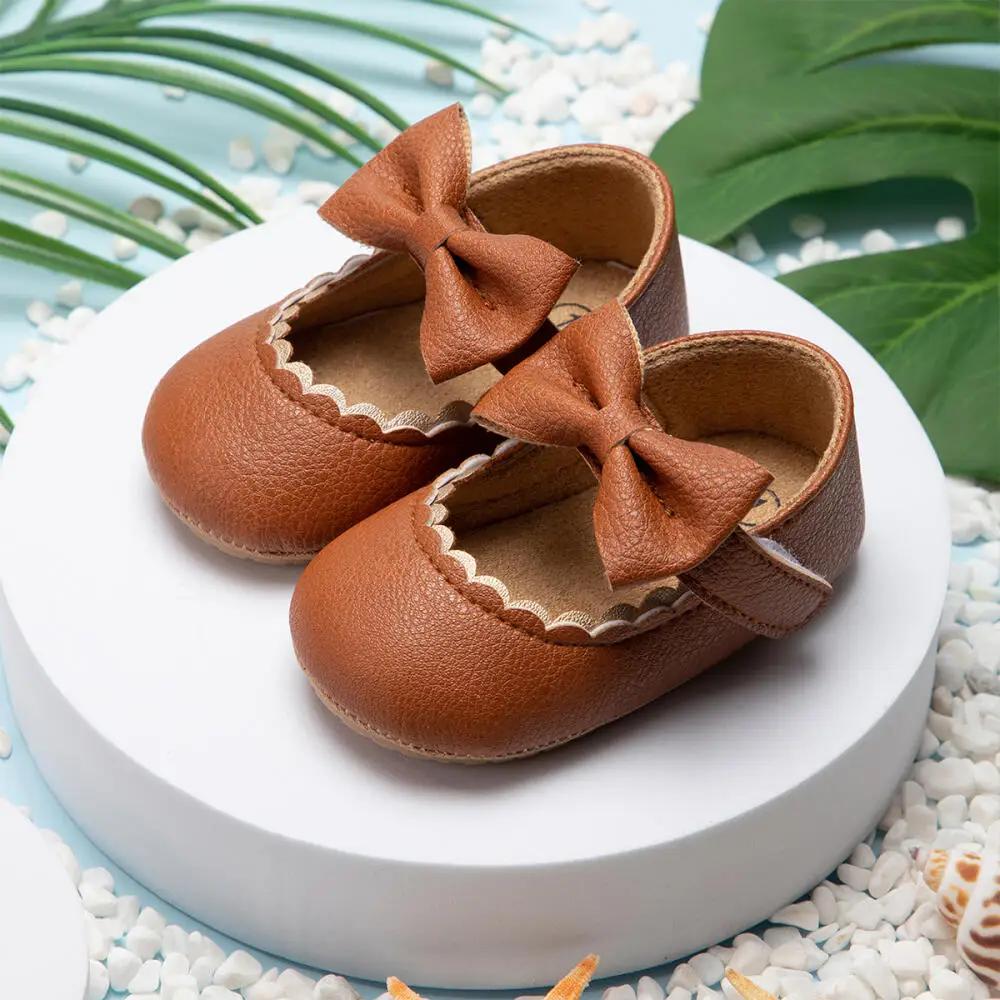 Chaussures de marche rétro pour nouveau-né, chaussures de princesse avec nœud de couleur unie, antid