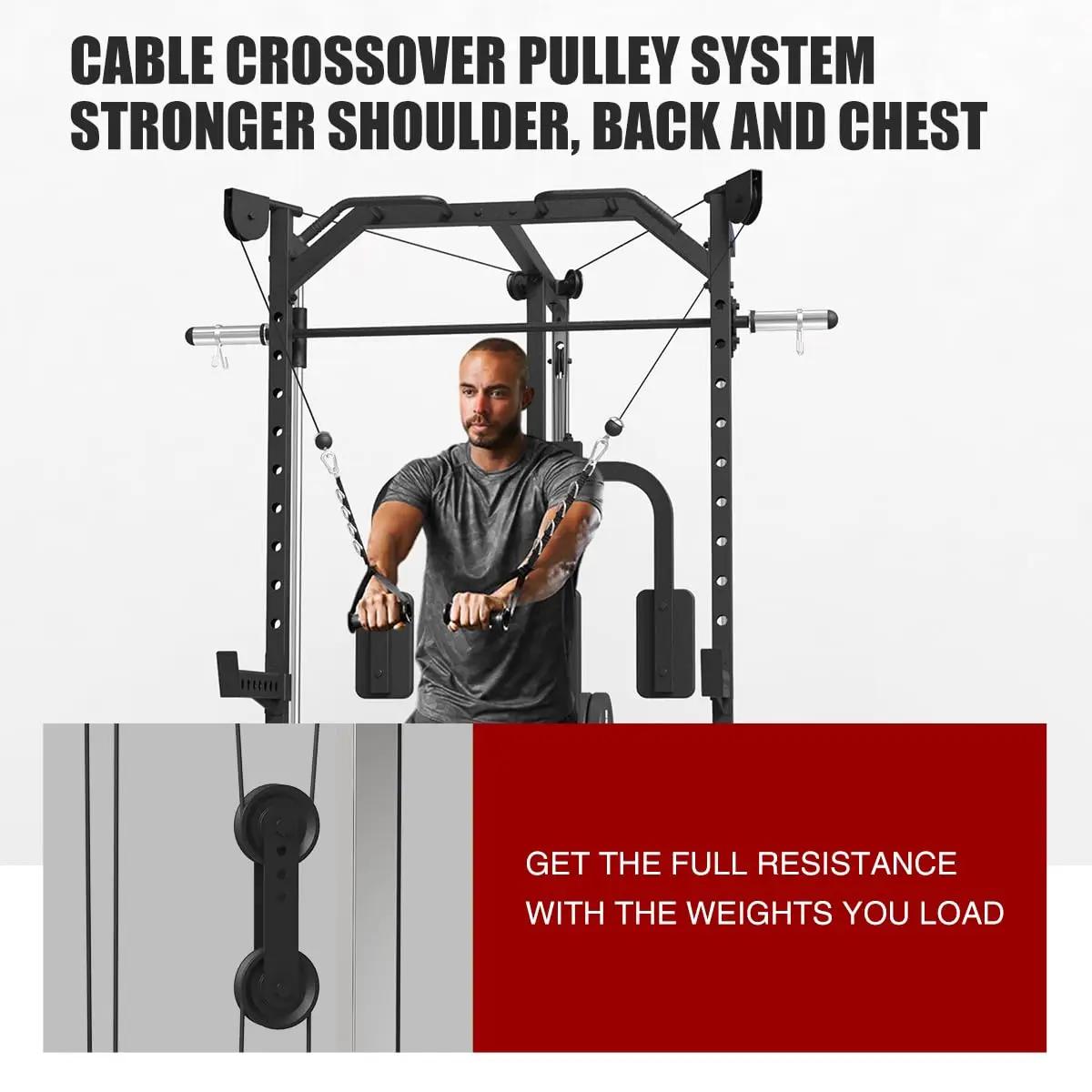 FAGUS Smith Machine Home Gym Power Cage avec système de poulies, rack à squats compact pour entraîne