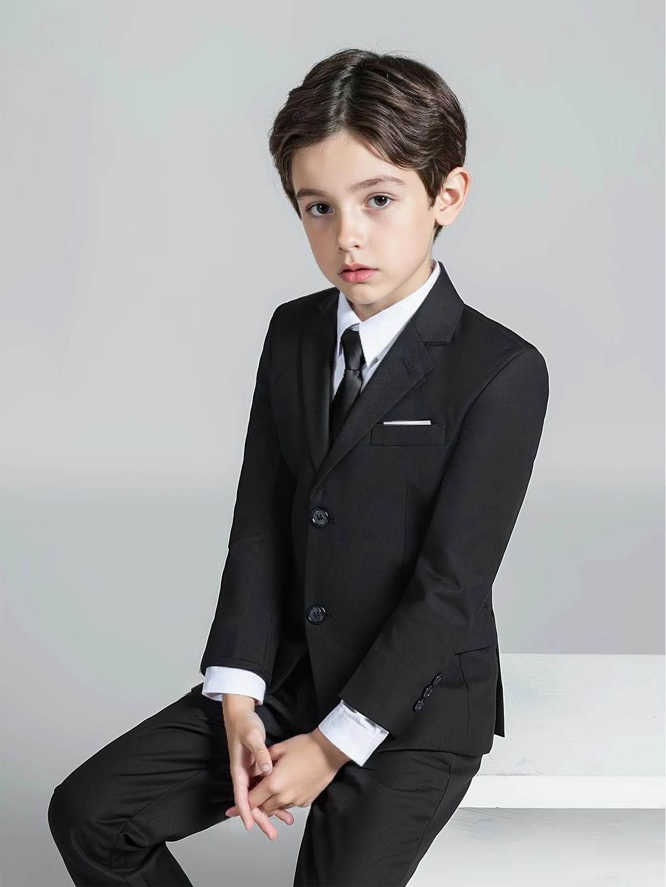 Costumes pour garçons, veste 4 pièces, gilet, pantalon, cravate, robe aléatoire pour adolescents, sp