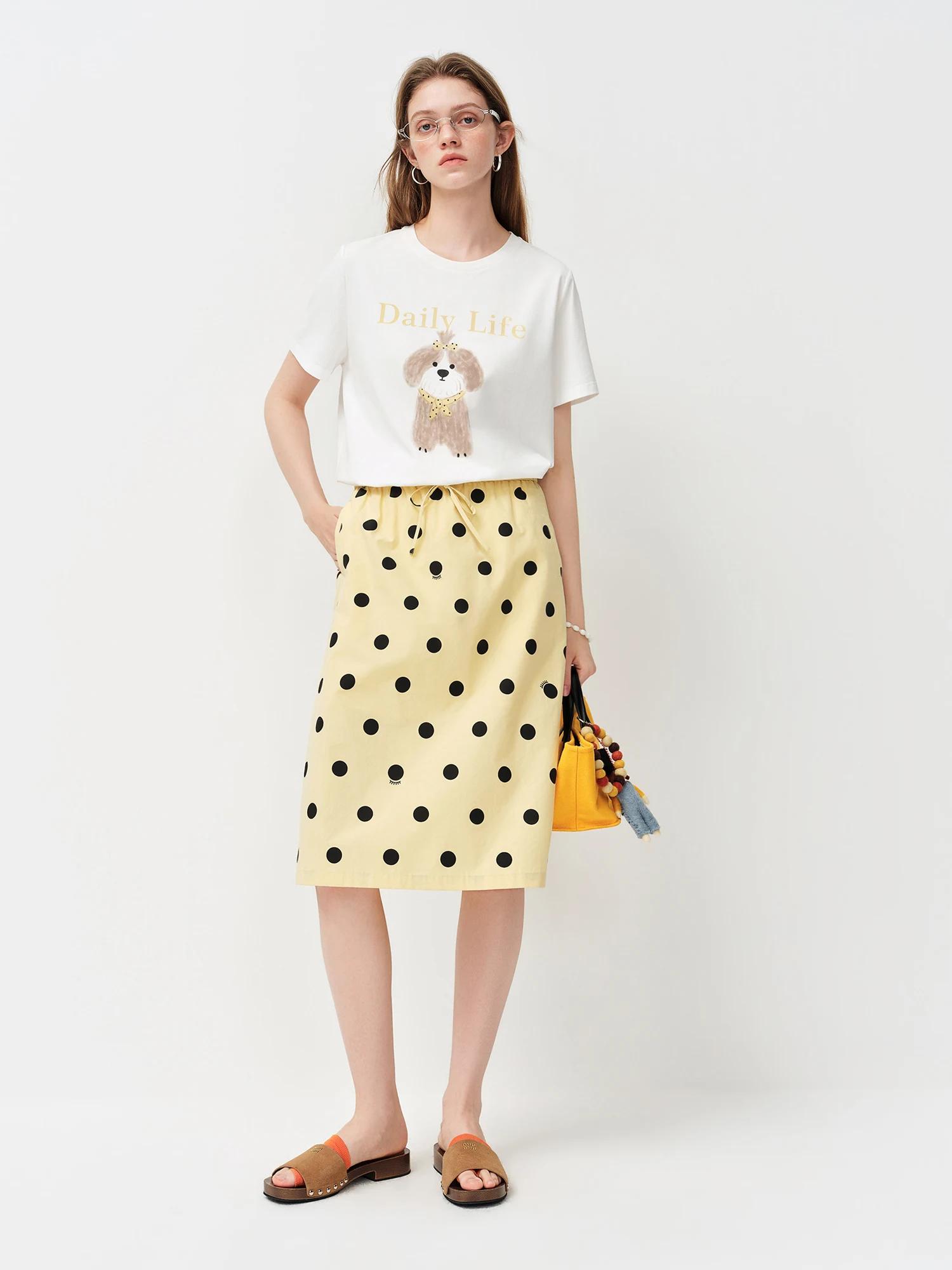 Jupe trapèze droite à pois pour femme, nouvelle collection printemps 2026, style rétro, taille élast