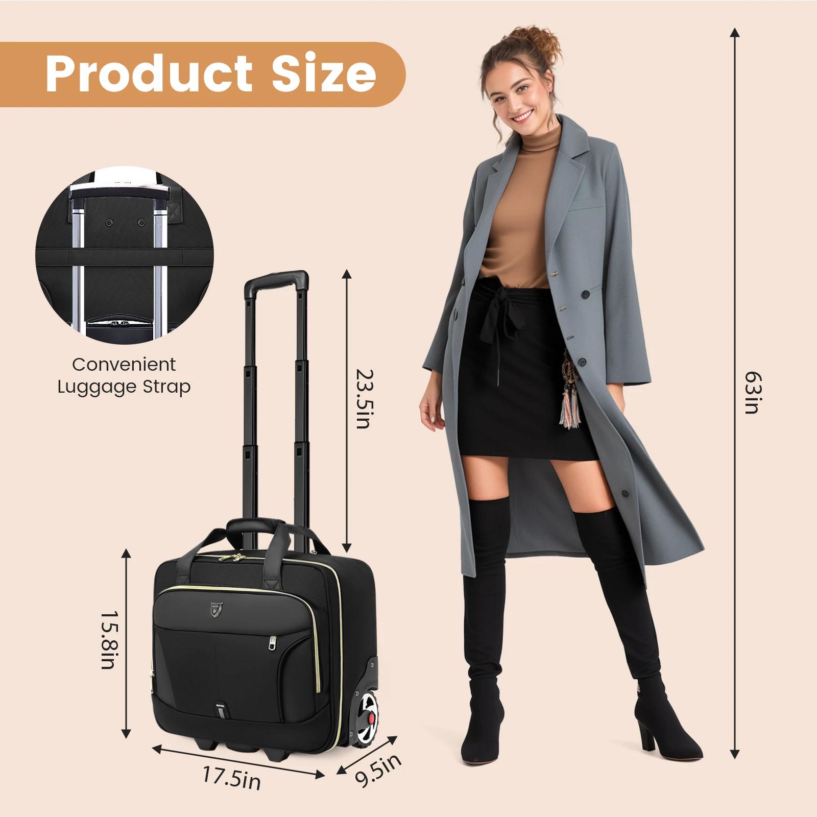 Porte-documents roulant de 18 pouces, mallette pour ordinateur portable de grande capacité, sac à ba