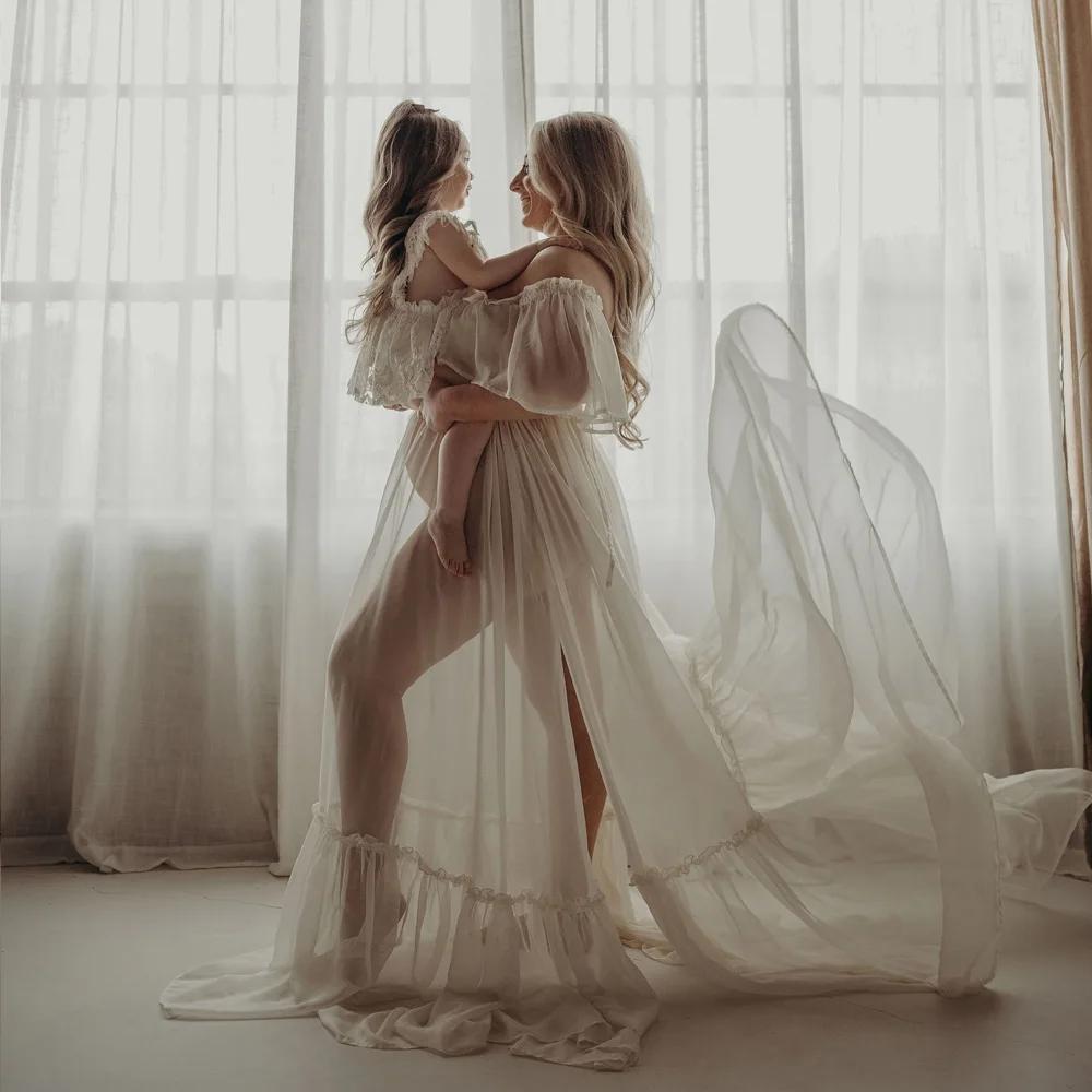 Robes de maternité, vêtements de Studio de séance photo, Sexy, en mousseline de soie, épaules dénudé