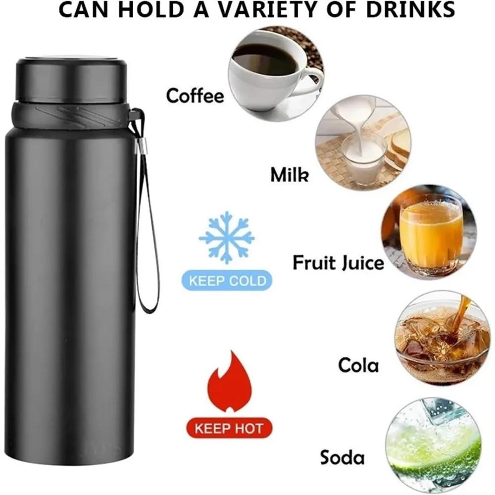 Bouteille d'eau isolée en acier inoxydable de 1000ml, garde les boissons chaudes ou froides pendant