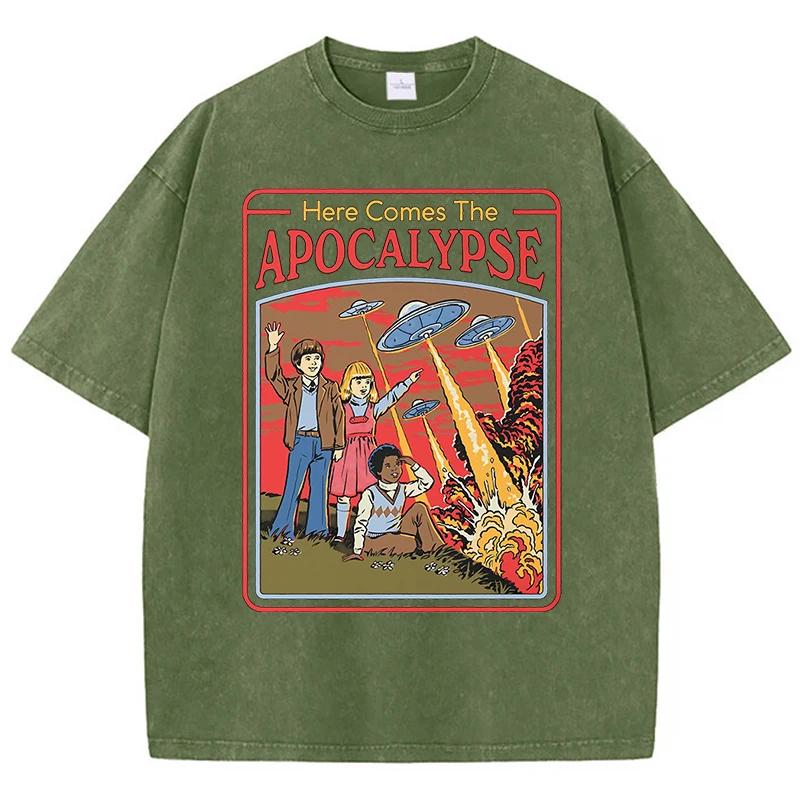 Voici l'Apocalypse Ufo lavé rétro hommes vêtements surdimensionné qualité Streetwear mode couverture