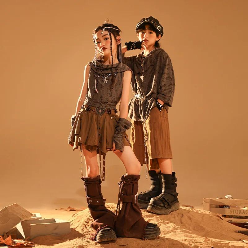 Ensemble gothique déchiré enfant t-shirt + jupe - Style streetwear punk - Vêtements scène et danse