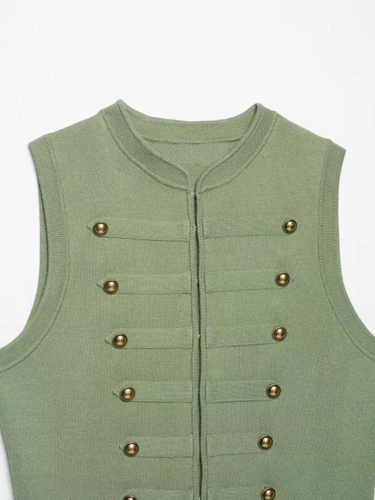 Débardeurs en tricot pour femmes, camisoles, été 2026, col rond, boutons, couleur unie, sans manches