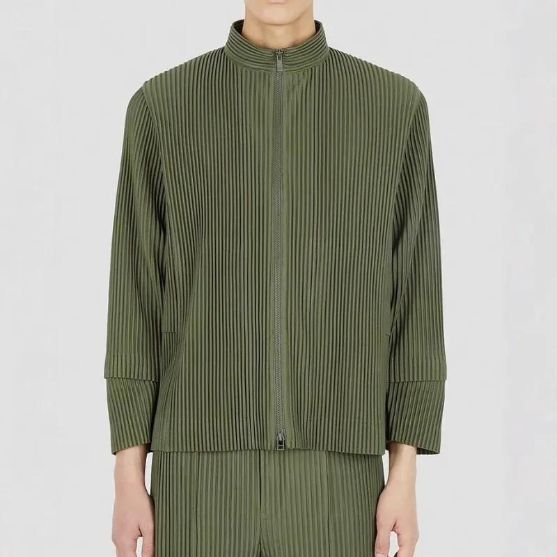 Miyake – veste plissée pour hommes, garde-robe, veste décontractée, ample, manches longues, fermetur