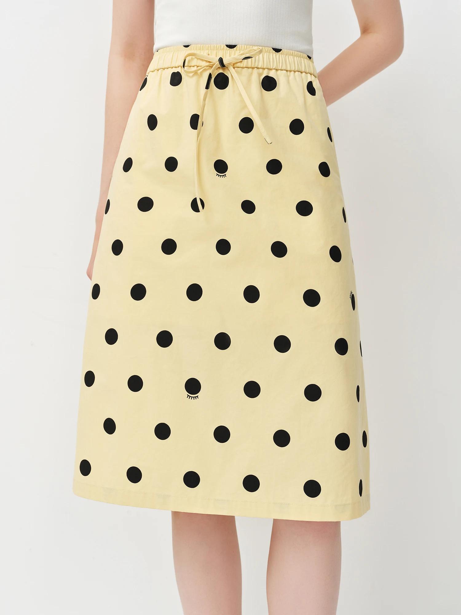 Jupe trapèze droite à pois pour femme, nouvelle collection printemps 2026, style rétro, taille élast