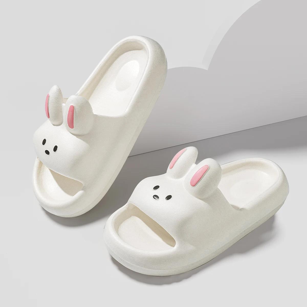 Pantoufles de lapin de dessin animé pour enfants, pantoufles d'intérieur et d'extérieur à fond épais