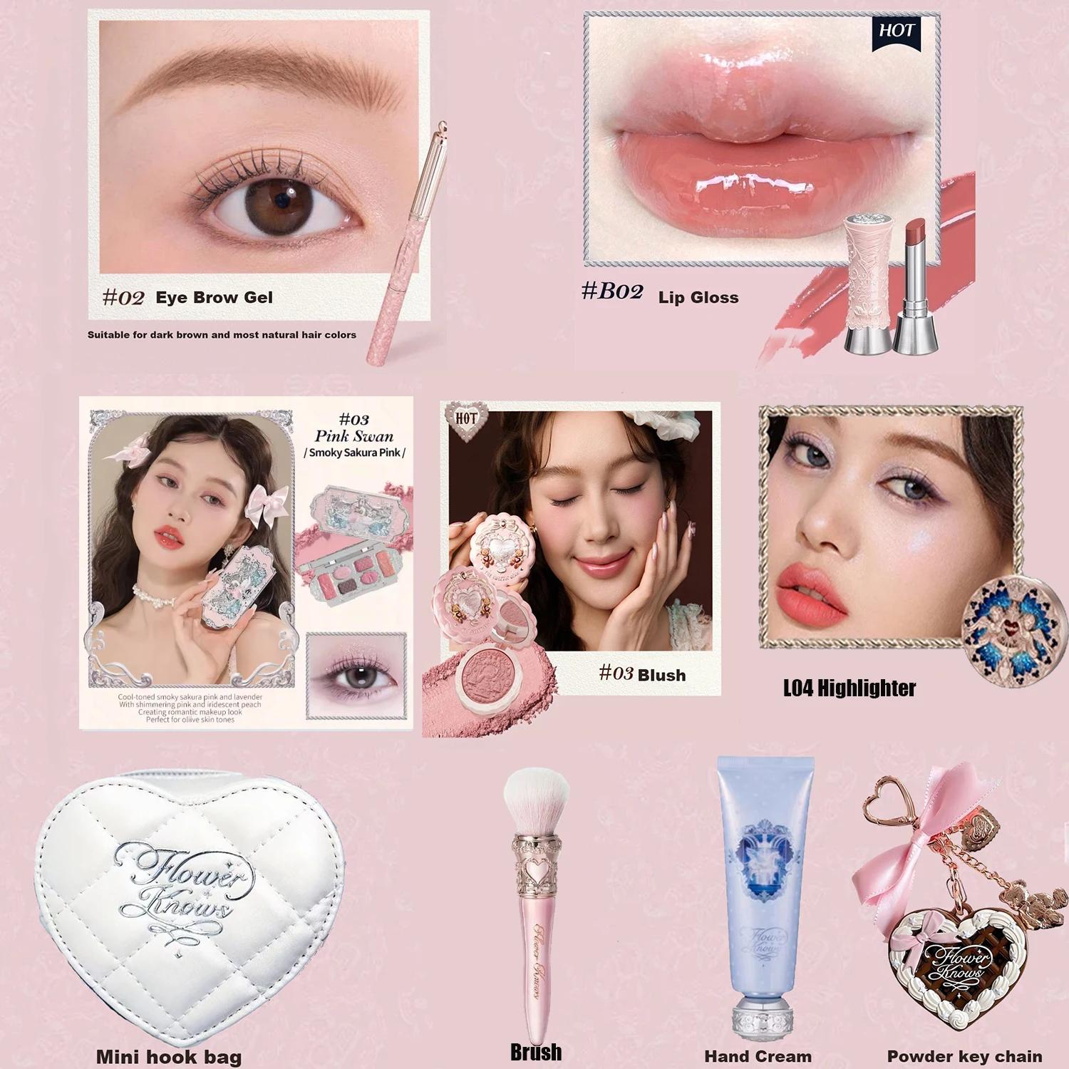 Kit de Maquillage Flower Knows : Poudre Décorante Effet Coquille de Perle Lapin, Gloss à Lèvres, Far