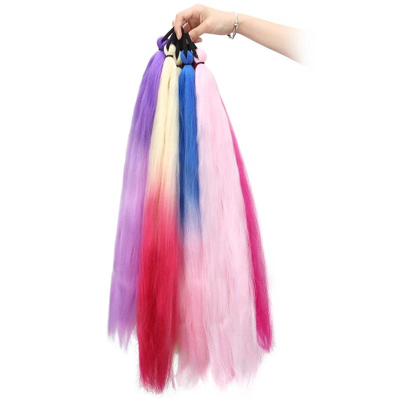 26 pouces synthétique longue queue de cheval droite avec cheveux élastiques tressage coloré queue de