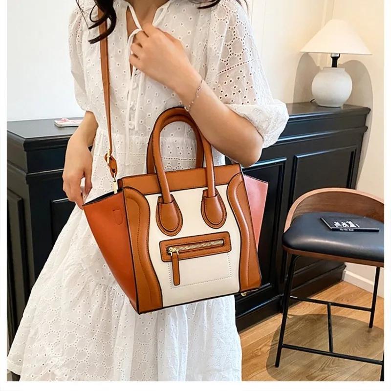 Sac fourre-tout rétro pour femme, motif litchi, grande capacité, polyvalent 3-en-1 (épaule/bandouliè