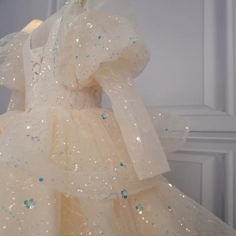 Robe de princesse à manches longues pour filles, robe de soirée d'anniversaire, à fleurs, robe de ma