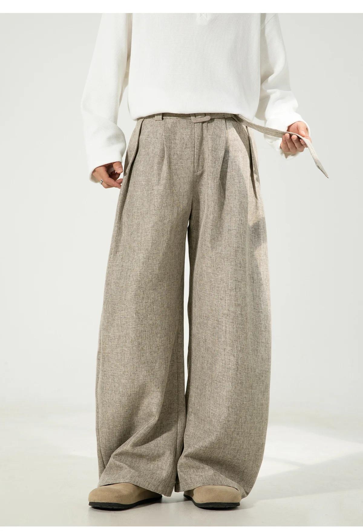 Pantalon plissé drapé à jambes incurvées pour hommes, coupe ample, jambe droite, Style rétro, pantal